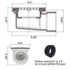 Low Profile Shower Drain, 1.5” Side Outlet Drain Assembly,Perforated Strainer, for 1.5" or 2" Shower Drain, Replacement Base PVC Side Outlet Drain