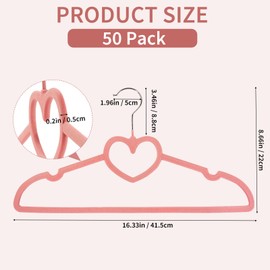 Seuqhck 50 Pack Velvet Pink Hangers, Cute Heart Clothes Hangers with 360 Degree Swivel Hook, Non-Slip Thin Felt Hanger for Adult, Coat, Dress, Shirt, Jacket, Pants in Closet