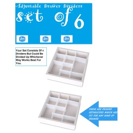 YBM HOME 6pcs Adjustable Drawer Organizer Grid Drawer Dividers for Socks, Underwear, Kitchen Utensils, Dresser Makeup, Separators Help with Clutter and Tidy Office Desk, Clinic, and Bedroom, White