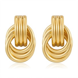 ZENCHEER Trendy Gold Knot Earrings for Women - Chunky Gold Silver Twist Drop Dangle Statement Earrings Fashion Trendy Jewelry Gifts