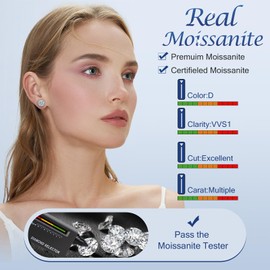 Moissanite Earrings for Women Men, 1ct-4ct D Color Moissanite Stud Earrings，925 Sterling Silver earrings, Safety Friction Back (Round, 1 Carat/Pair)