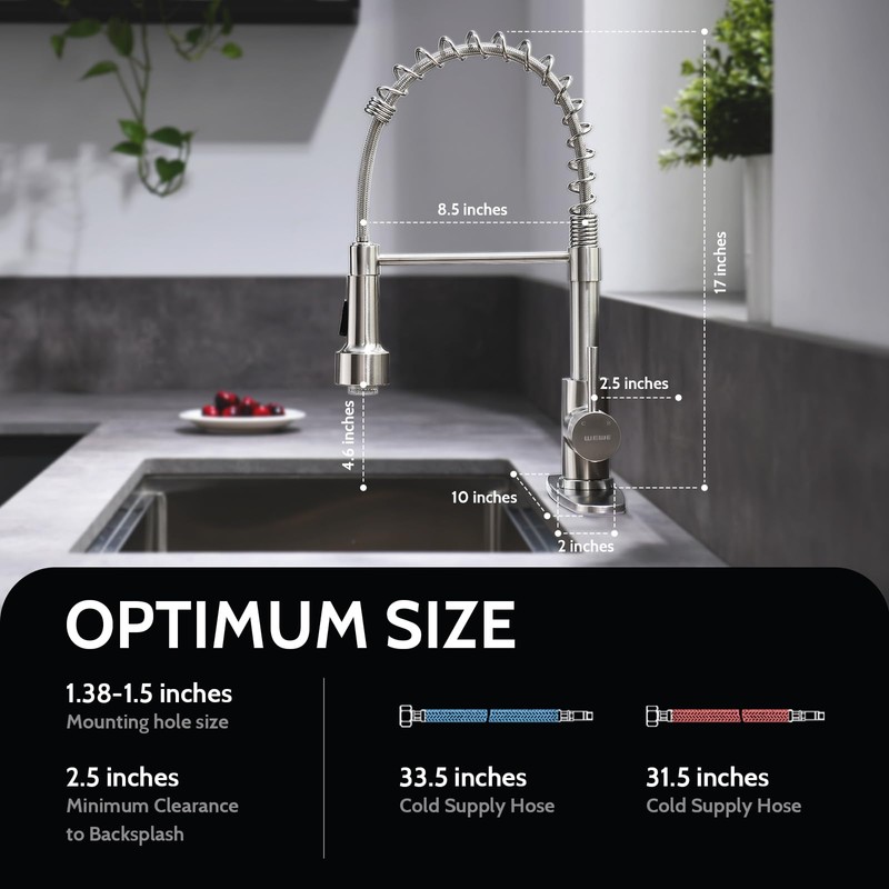 WEWE Kitchen Faucets, Brushed Nickel Kitchen Faucet with Pull Down
