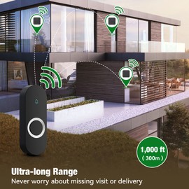 AIDA Lighted Wireless Doorbell, Home Waterproof Doorbell 1,000ft Range, 5 Volume Levels with 58 Doorbell Chimes & LED Flash (Black, Doorbell with 2 transmitters & 2 Receivers)