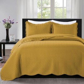 IR Imperial Rooms Twin Quilt Bedding Set Size (66” x 86”) + 1 Pillow Shams (20” x 26” + 2”) - 2 Pcs All Season Lightweight Reversible Microfiber Coverlet Embossed Quilt Bedspread (Ochre)