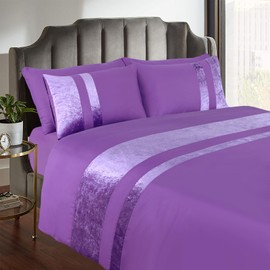 Casabella Luxury Crushed Velvet Panel Band Duvet Cover Sets with Pillow Case King Duvet Cover Bedding Set – Color Purple Crush Velvet King Duvet Cover Sets