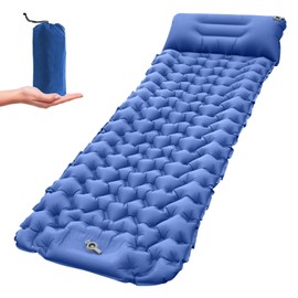 JINYOMFLY Self-Inflating Outdoor Sleeping Mat, Thickened Air Mattress Camping with Foot Press Pump & Cushion, Waterproof Ultralight Air Mattress for Hiking, Beach, Travel, Tent, Backpacking (Blue)