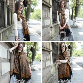 DANA XU 100% Merino Wool Extra Large Pashmina Blanket Travel Scarf Cashmere Wrap for Women Fall Winter Oversize Shawl Floral