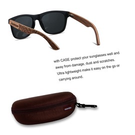 ANDWOOD Wood Sunglasses Polarized for Men Women Uv Protection Wooden Bamboo Frame Sun Glasses Matt Black Shades