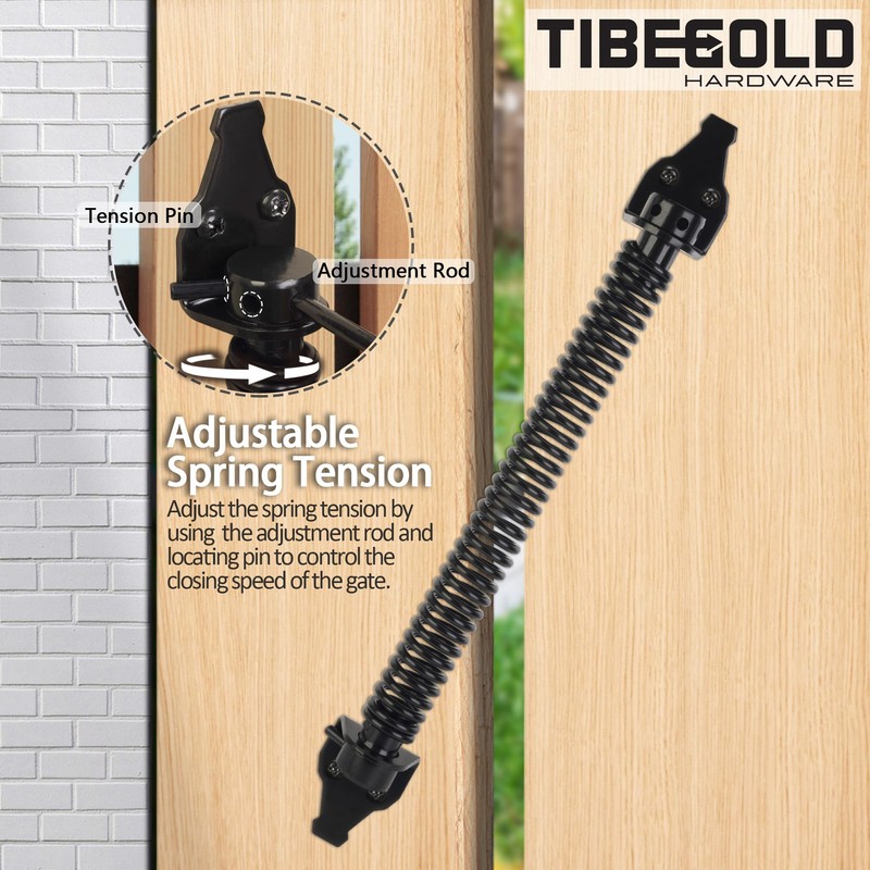 TIBEGOLD 14" Gate Spring Self Closing, Heavy Duty Black Door