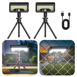 Tryme 92 LED Solar Lights Outdoor with Motion Sensor, Octopus Stand, Adjustable Angle, USB & Solar Powered, Optical Diffuser Lens, 3 Modes, IP65 Waterproof Fence Lights for Garden, Gate (2 Pack)