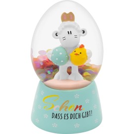 Sheepworld Dream globe motif beautiful snow globe in egg shape, height 7.5 cm, polyresin, with glitter for shaking, gift Easter, Easter nest, Easter decoration, 48494