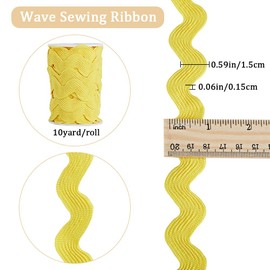 GORGECRAFT 1 Roll 15 mm Zigzag Trim Ribbon 10 Yards Rick Rack Wave Sewing Bending Fringe Trim Braided Woven Fabric for Sewing Flower Making Wedding Dress Party Lace Ribbon Crafts Yellow