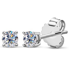 Sterling Silver Earrings for Women Men, Moissanite Hypoallergenic Small Stud Earingings, Lab Created Diamond 3MM, White Gold Plated, Birthday Jewelry Gifts