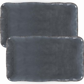 ZAROCRUS Large Vintage Melamine Serving Platter, Set of 2, 17x10 Inch Melamine Rectangular Serving Platter and Trays .Cool Gray