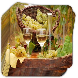 3.5 Inch Soft Square Coasters Art (x8)- Vineyard White Wine Glasses