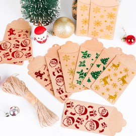 ZALAON Christmas Money Wallets,24 Pieces Xmas Gold Stamping Cash Card With String for Family Friends Kids and Decorations