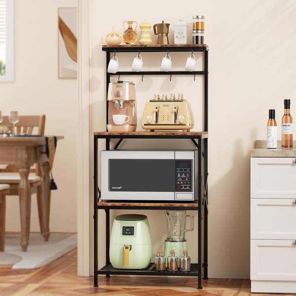 Korfile Kitchen Bakers Rack with Storage Shelves, Small Coffee Bar