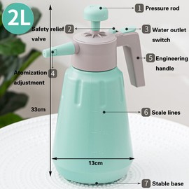 ANPTGHT Handheld Garden Pump Sprayer, 0.5Gallon/68oz Garden & Lawn Pressure Spray Bottle with Safety Value & Adjustable Nozzle for Plant Spraying/Home Cleaning/Car Washing 2L Capacity (Turquoise)