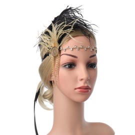 Flapper Headband 1920s Accessory Roaring 1920s Headpieces Great Gatsby Headpiece Tea Party for Women Headbands Feathers for Crafting Vintage Style Headpiece C75-Black Gold