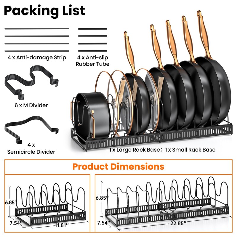 MUDEELA Pots and Pans Organizer Rack for under Cabinet, Expandable