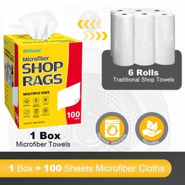 UNIMADE Shop Rags, 100 Sheets Microfiber Cleaning Cloth Commercial Grade Washcloths Lint-Free Bulk Shops Towels for Cars Mechanic Restaurant Garage Housekeeping, 11"x 9", 1 Box, White