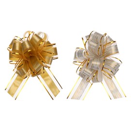 MECCANIXITY 10pcs 7 Inch Large Pull Bow Gift Wrapping Bows Ribbon Organza Bows Gold White for Wedding Baskets Presents Christmas Party