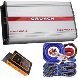 Crunch SA-2100.4 Smash Series 2,100-Watt 4-Channel Class AB Amp Car Audio Sound System Subwoofer Speaker Amp Amplifier with Gravity Magnet Phone Holder and 4 Gauge Kit Blue Bundle