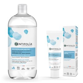 CENTIFOLIA Neutral Micellar Water 500 ml + Neutral Moisturising Cream 40 ml Perfectly Removes Skin Instantly Soothes Sensitive Skin Unscented Made in France Organic &