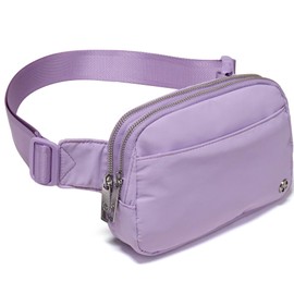 Pander Everywhere Belt Bag for Women, 5 Zipper Pockets Nylon Crossbody Fanny Pack Purse (Lilac Purple).