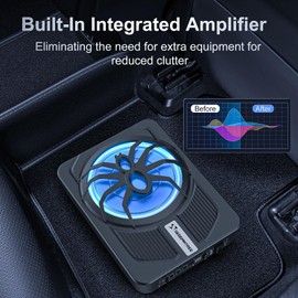 1000w Slim Under Seat Subwoofers with Amp,Car Subwoofer amp with Ambient Light,3.2" Height Amplified Subs High/Low Level Input for Car/Truck Audio,Powered Subwoofer and Amp Package Wire Kit Deep Bass