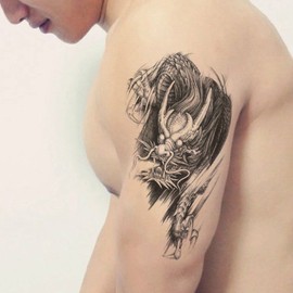 Yesallwas Tattoo Stickers, Dragon, Set of 8, Body Stickers, Men's, Waterproof, Long-lasting, B: Set of 8 (5.9 x 8.3 inches (15 x 21 cm))