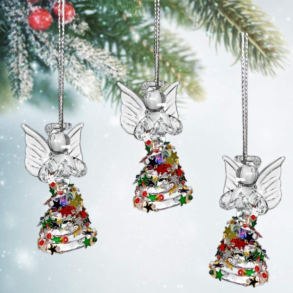 BANBERRY DESIGNS Angel Ornaments - Set of 3 Spun Glass Angels with Confetti Glitter Dresses - Glass Christmas Ornament Sets - Angel Figurines