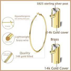 Morfetto 14K Gold Filled Big Hoop Earrings for Women Large Gold Hoops Thin Gold Hoop Earrings with 925 Sterling Silver Post 70MM