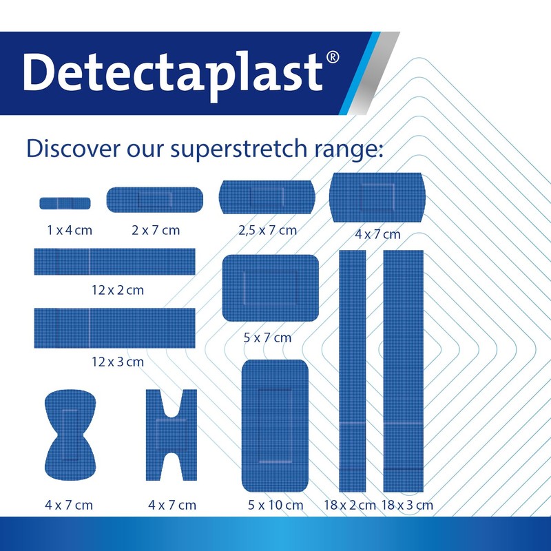 Detectaplast Blue bandaids Elastic, Metal detectable and Flexible bandaids, Essential