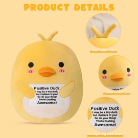 Xfrog Emotion Duck Plush Emotional Support Plush with Positive Card Soft Duck Stuffed Animals Toys for Girls Boys Yellow/25CM