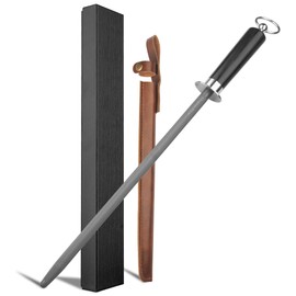 ELephas PLus honing steel knife sharpener ，high carbon steel knife sharpener rod,12 Inch Knife Sharpening Steel Honing Rod（black）