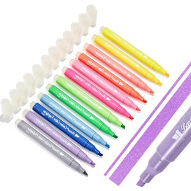 BONACE 12 Colors Gold Glitter Highlighters, Chisel Tip, 1mm 5mm Non-Bleed, Glitter Metallic Notebook, Journal, Planner, Study, Office Gift