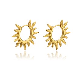 14K Gold Plated Sunburst Huggie Hoop Earrings for Women Stainless Steel Sunshine Boho Style Jewelry for Her