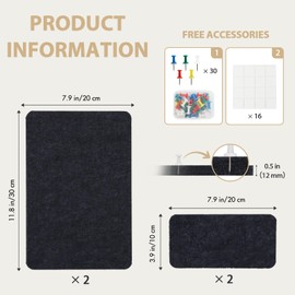 Pretty Jolly 4 pcs Felt Pin Boards DIY Bulletin Board for Walls Home Office Decor Self-Adhesive Felt Cork Board Strips Wall Decoration Memo Notice Board with 30 Pushpins_Style 3_Black White Gray