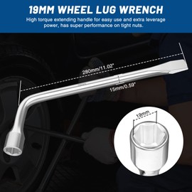 Tongze 19mm Tire Iron Lug Wrench: L-type Lug Nut Wrench with Hexagon Socket and Tire Bar, Car Spare Tire Repair Tool