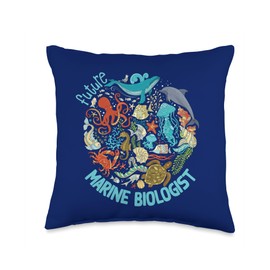 Future Marine Biologist Ocean Life Globe Drawing Whale Throw Pillow