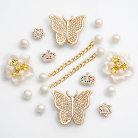 Shoe Charms with Bling Chains, Flowers and Butterflies, Decorative Jewels for Women's Shoes, Party Accessories (bling 2)