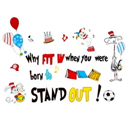 Maydahui Why Fit in When You were Born to Stand Out Wall Decal Dr Seuss Quote Wall Vinyl Sticker (21.2" x 30.6") Peel & Stick Removable Kids Room Art Mural Decor for Baby Bedroom Nursery Classroom