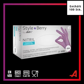 AMPri Nitrile Gloves, Purple, 100 Pieces/Box, Size M, Powder-Free, Style Berry by Med-Comfort: Nitrile Disposable Gloves, Disposable Gloves in Sizes XS, S, M, L, XL