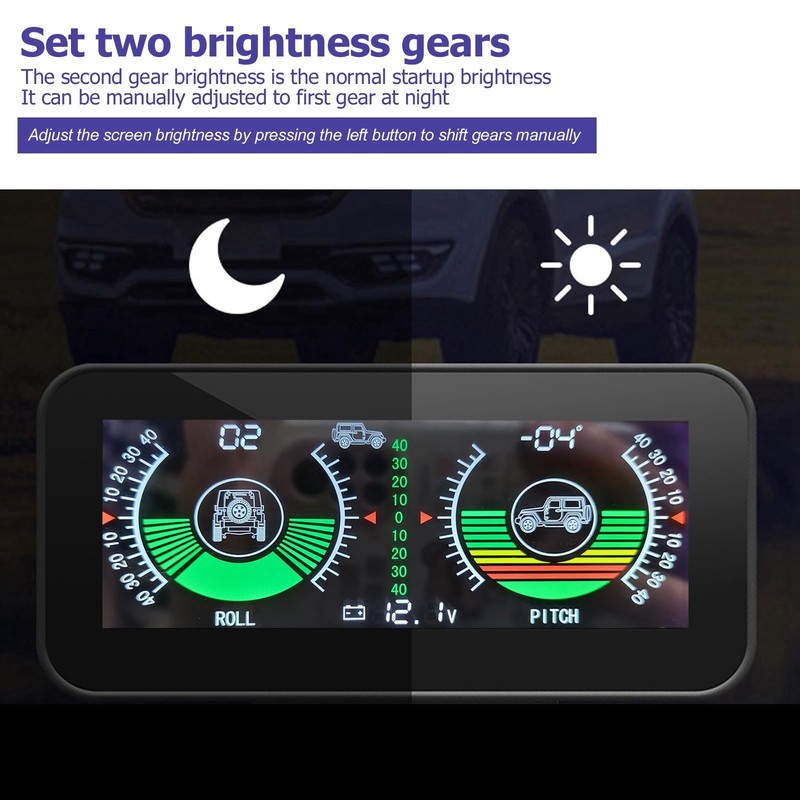 Sharainn Angle Declinometer, Universal Intelligent Car Inclinometer Tilt Gauge HUD