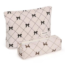 MZLUWM Makeup Bag, Cosmetic Bags for Women, Large Capacity Make up Bag and Brush Storage Bag,Corduroy Makeup bag Set,Aesthetic Women Handbags Purses, Travel Essentials Aesthetic Stuff