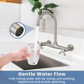 Airuida Brushed Nickel Wall Mounted Kitchen Faucet 8 inch Center Wall Mount Commercial Sink Faucet 360 Degree Swivel Spout Utility Laundry Restaurant Sink Tap with 2 Handles