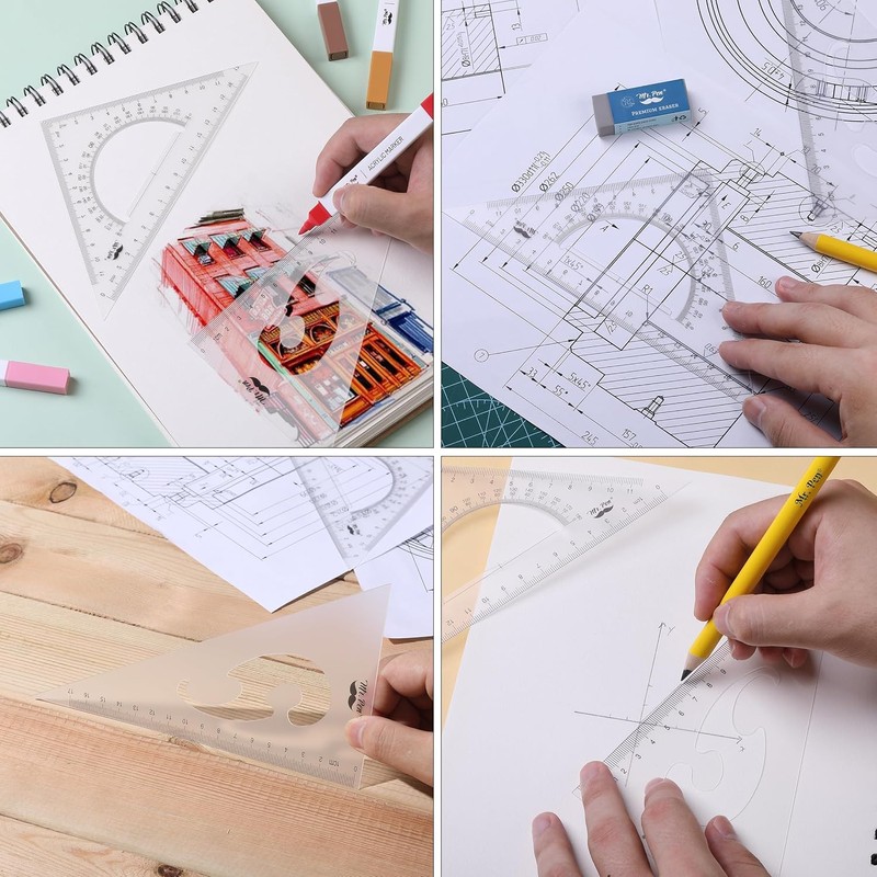 Mr. Pen- Triangle Ruler, 2 Pack, 17&11, 30/60 & 45/90,