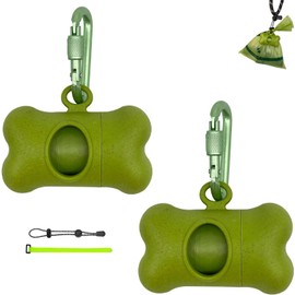 SHAOUMAN Poop Bag Dispenser Dog Poop Bags Holder Poop Bag Holders for Leashes with Leak-Proof Green Poop Bags for Leash On The Go for Walking Dogs Outdoor(2 Holders 30 Bags,Grass Green Dog Bag Holder)