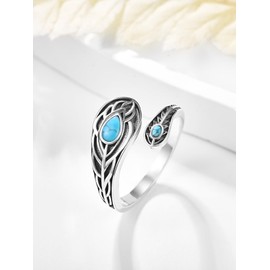 KINGWHYTE Turquoise Feather Spoon Ring 925 Sterling Silver Adjustable Open Ring Western Turquoise Jewellery Gifts for Women